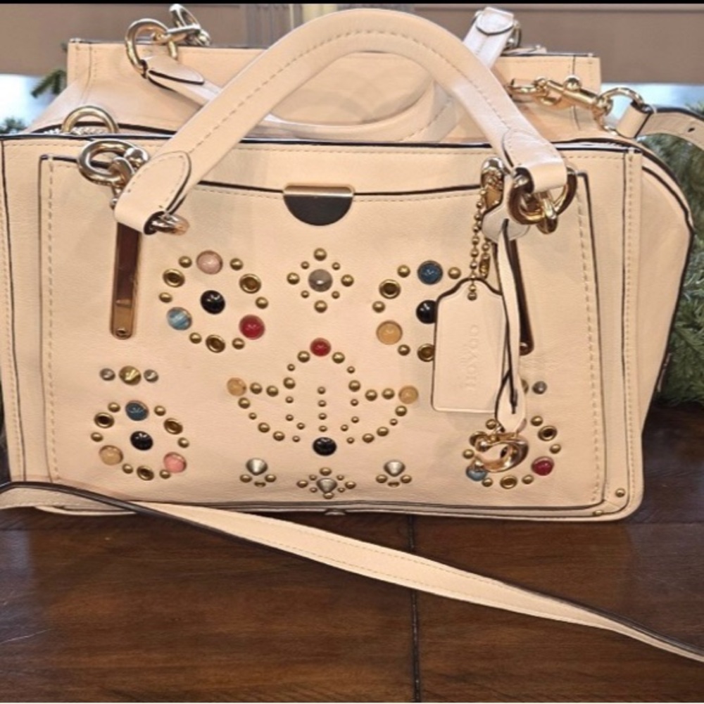 Coach Dreamer Rivet Satchel Cream Multicolor Studded (Retired) NWOT COA